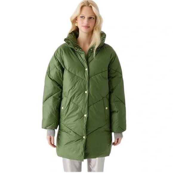 J. Crew Jackets & Blazers - J.Crew Villa Puffer Coat with PrimaLoft in Utility Green Women's Medium